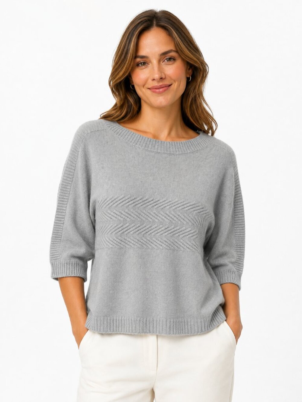 Kinross Womens Cashmere Sweater Icy Gray Blue 3/4 Sleeve Boxy Boat Neck Size XS